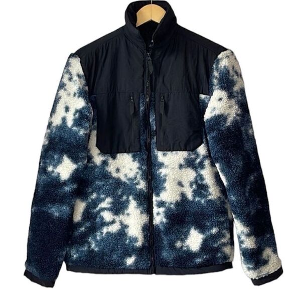 H&M Regular Fit Fleece Overshirt Blue Marbled Jacket - Picture 2 of 8